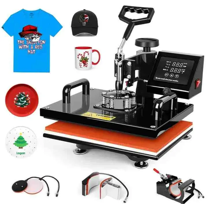 Heat press with mug and cap attachments